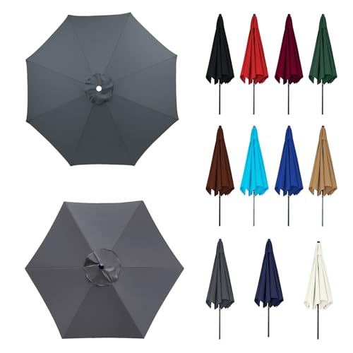 Großer 300 cm Sonnenschirm-Ersatzbezug, farbechter Schirmstoff, passend für Terrassen- und Strandschirme, Schattendach für den Außenbereich (Grau, 6 Streben: 9,8 Fuß) von YHNNH