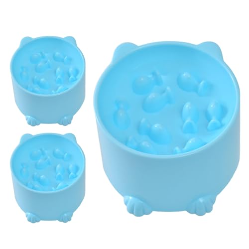 Haustierbedarf Erhöhter Katzenfutternapf, erhöhter Napf for langsames Fressen mit rundem und glattem Design, Wasserspender gegen Erbrechen, 3 auslaufsichere erhöhte(Blue) von YHNNH