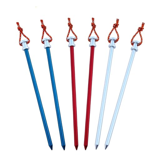 Metallische Bodennägel, 6 Teile/los 23cm 9inch Aluminium Baldachin Heringe Garten Stakes Boden Nagel Heavy Duty Mit Reflektierende Kabel for Hängematte Camping(Red) von YHNNH