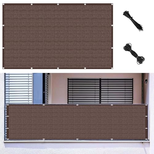 Rechteckiger Balkon-Sonnenschutz 290x700 cm, HDPE Wasserdichter Sichtschutz, Leichte Gartenabdeckung mit Kordel, UV-Block, Braunes Außendach für Terrasse von YHNNH
