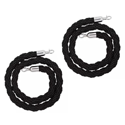 Strapazierfähiges 0,9–3 m langes schwarzes geflochtenes Nylonseil zur Kontrolle von Menschenmengen – gedrehtes Absperrseil mit Haken, 1 Stück(Blacksilver,250cm) von YHNNH