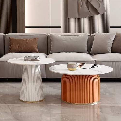 YHNNH, Akzenttische mit Marmormuster, 2er-Set – moderner Couchtisch, for Wohnzimmer, Beistelltisch for Schlafzimmer, Balkon(White+orange) von YHNNH