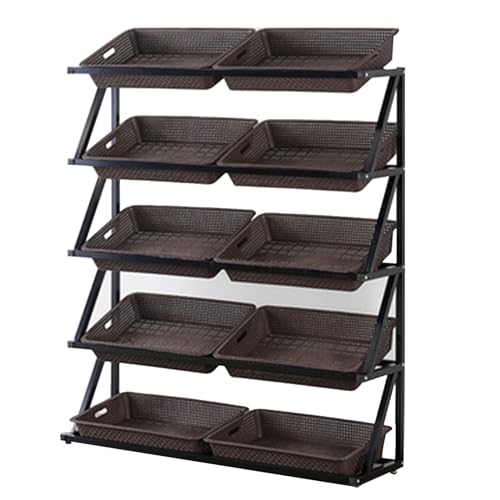 YHNNH, Bodenstehender Snack-Präsentationskorb, Supermarktregal for den Küchentheken-Einzelhandel, 4- bis 5-stufiger Obst- und Gemüsehalter(Brown,120x35x140cm/47.2x13.8x55.1in) von YHNNH
