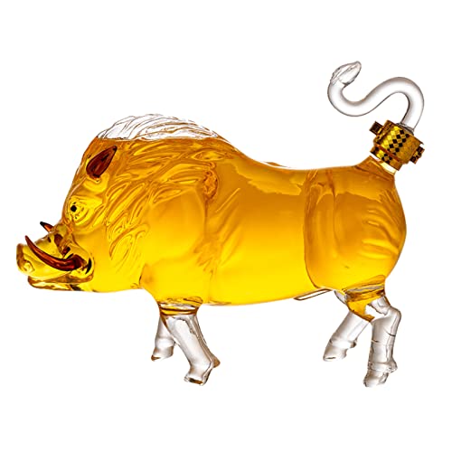 YHNNH, Chinesische Sternzeichen-Serie, 1000 ml/33,8 Unzen Schnapsspender in Schweineform, Weindekanter aus Kristallglas for Vater, Ehemann oder Freund, Whiskykaraffe von YHNNH