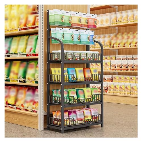YHNNH, Convenience Store Lagerregal mit Haken, 4/5 – Regal, Obst- und Gemüse-Organizer(Black 4 Tier,W 15.7in/50cm) von YHNNH