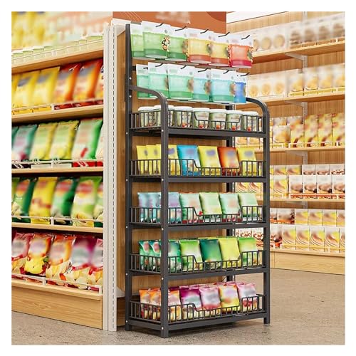 YHNNH, Convenience Store Lagerregal mit Haken, 4/5 – Regal, Obst- und Gemüse-Organizer(Black 5 Tier,W 23.6in/60cm) von YHNNH