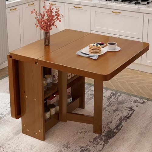 YHNNH, Klappbarer Esstisch, Drop-Leaf-Tisch, platzsparender Drop-Leaf-Esstisch mit 2-lagigem Ablagefach, klappbarer Küchentisch mit klappbarem Klapptisch in 3 Formen(Walnut,140x60cm/55.1x23.6in) von YHNNH