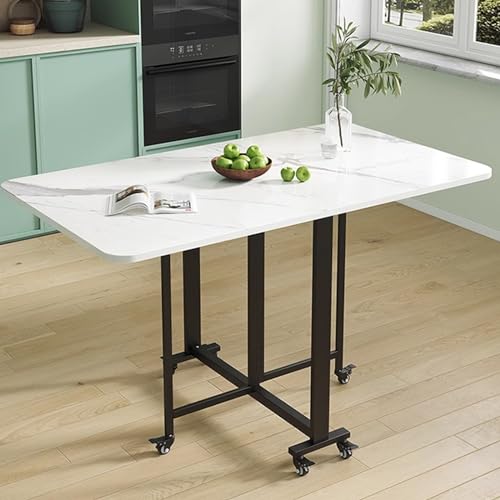YHNNH, Klappbarer Esstisch, vielseitiger Esstisch mit 6 Rollen, platzsparender rechteckiger Drop-Leaf-Tisch, Drop-Leaf-Tisch mit Dicke(White+Black,1.4m/55.1") von YHNNH