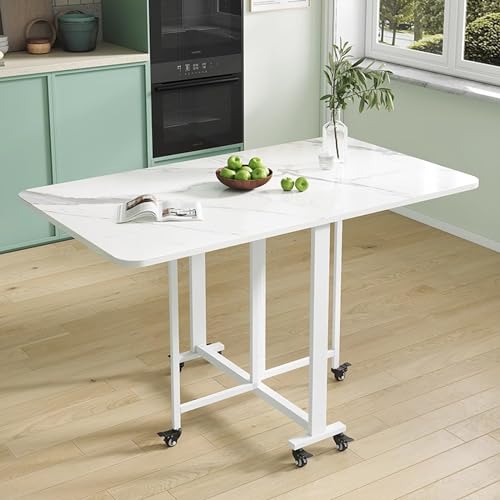 YHNNH, Klappbarer Esstisch, vielseitiger Esstisch mit 6 Rollen, platzsparender rechteckiger Drop-Leaf-Tisch, Drop-Leaf-Tisch mit Dicke(White+White,1.2m/47.2") von YHNNH