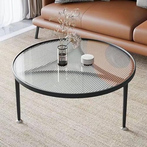 YHNNH, Minimalistischer runder Couchtisch – niedriger Mitteltisch, mit Platte aus gehärtetem Glas und Metallrahmen – runder Tee-/Sofa-/Beistelltisch(Negro,70x70x45cm) von YHNNH