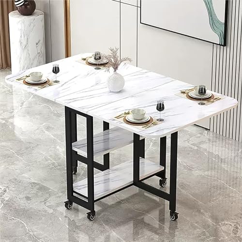 YHNNH, Mobiler klappbarer Esstisch, Drop-Leaf-Tisch mit 2 offenen Ablagen, ausziehbarer rechteckiger Drop-Leaf-Tisch mit Metallrahmen(Variegated Black Shelf,L 100cm) von YHNNH