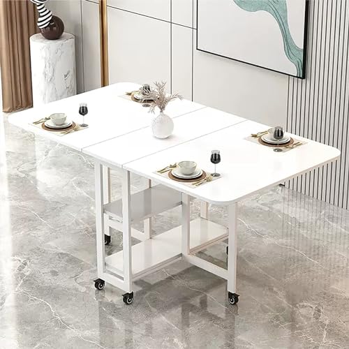 YHNNH, Mobiler klappbarer Esstisch, Drop-Leaf-Tisch mit 2 offenen Ablagen, ausziehbarer rechteckiger Drop-Leaf-Tisch mit Metallrahmen(White White Shelf,L 120cm) von YHNNH