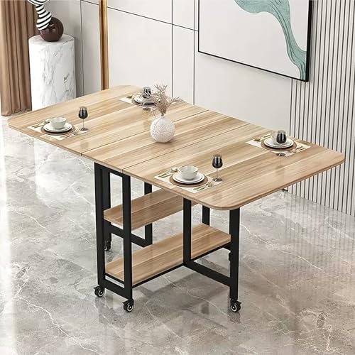 YHNNH, Mobiler klappbarer Esstisch, Drop-Leaf-Tisch mit 2 offenen Ablagen, ausziehbarer rechteckiger Drop-Leaf-Tisch mit Metallrahmen(Wood Black Shelf,L 120cm) von YHNNH
