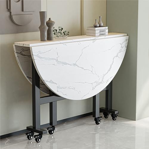 YHNNH, Moderner runder Klapp-Esstisch, Drop-Leaf-Tisch mit 6 Rädern, ausziehbarer Schmetterlingstisch, Büro-Schreibtischtisch, platzsparender Klapp-Küchentisch(Bianco,120x76cm/47x30in) von YHNNH