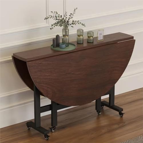 YHNNH, Moderner runder Klapp-Esstisch, Drop-Leaf-Tisch mit 6 Rädern, ausziehbarer Schmetterlingstisch, Büro-Schreibtischtisch, platzsparender Klapp-Küchentisch(Walnut,100x76cm/39x30in) von YHNNH