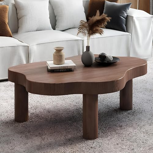 YHNNH, Moderner wolkenförmiger Couchtisch, mit unregelmäßigem Holz, verdickter Beistelltisch mit runden Ecken, 3 Beine, Wohnzimmermöbel, einzigartiges Design(Walnut,80 * 55 * 40CM) von YHNNH
