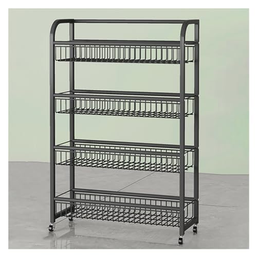 YHNNH, Obst-Gemüse-Snackwagen mit Rädern, 4-stufiges Getränke-Chips-Regal for Drogerien, Kasse, Supermarkt, Süßwarenläden(Black,50X20X86CM(19.7X7.9X33.9IN)) von YHNNH