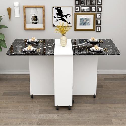 YHNNH, Platzsparender Klapp-Esstisch, Multifunktionstisch, Drop-Leaf-Esstisch, mit 6 Rollen und 2-lagigem Ablagefach(A,120CM/47.2IN) von YHNNH
