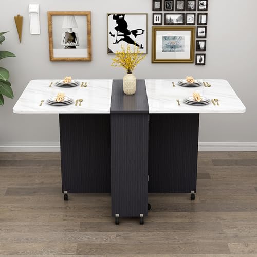 YHNNH, Platzsparender Klapp-Esstisch, Multifunktionstisch, Drop-Leaf-Esstisch, mit 6 Rollen und 2-lagigem Ablagefach(B,140CM/55.1IN) von YHNNH