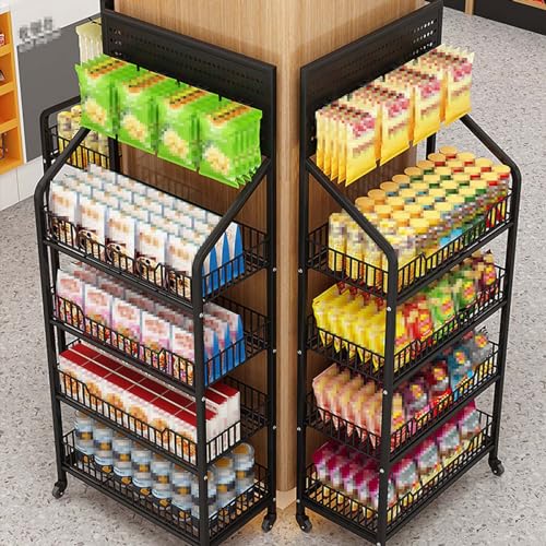 YHNNH, Rollbares Obst- und Gemüseregal for den Supermarkt, Chips/Süßigkeiten/Brot for Organisieren eines abgestuften Korbsystems(Black,4 Tier 50cm) von YHNNH