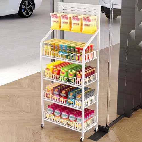 YHNNH, Rollbares Obst- und Gemüseregal for den Supermarkt, Chips/Süßigkeiten/Brot for Organisieren eines abgestuften Korbsystems(White,4 Tier 60cm) von YHNNH