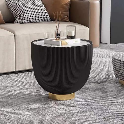 YHNNH, Runder Couchtisch mit Marmormuster, mit Metallsockel – luxuriöser Beistelltisch mit Sofa mit Lederkante, for Heimdekoration im Wohnzimmer(Black,48x48x45cm) von YHNNH
