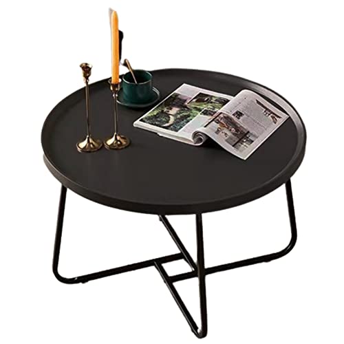 YHNNH, Runder Couchtisch mit Walnussholzplatte und schwarzem Metallrahmen – ideal for Moderne Wohnzimmer, kleine Haushaltsmöbel(Black,80x46cm) von YHNNH