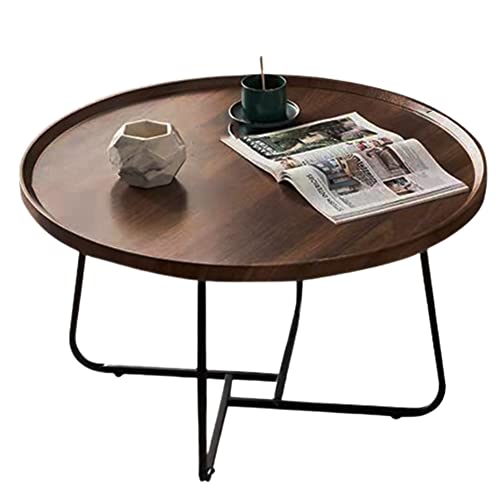 YHNNH, Runder Couchtisch mit Walnussholzplatte und schwarzem Metallrahmen – ideal for Moderne Wohnzimmer, kleine Haushaltsmöbel(Walnut,80x46cm) von YHNNH