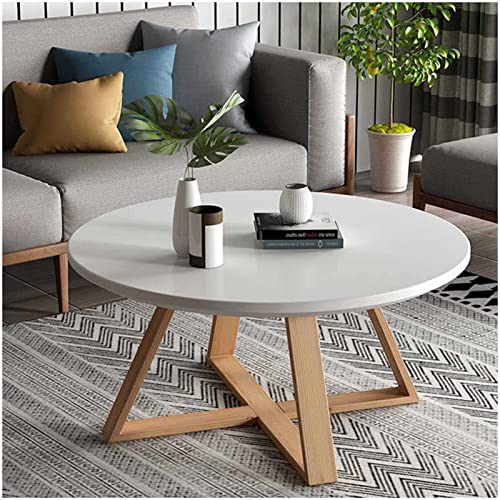 YHNNH, Runder Couchtisch mit modernem Design, MDF-Platte und Holzbeinen, for Wohnzimmer, Schlafzimmer, Balkon, Büro – Sofa-Beistelltisch(White,50cm) von YHNNH