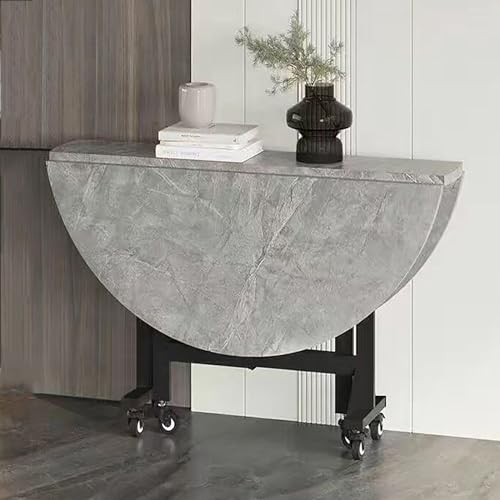 YHNNH, Runder mobiler Klapp-Esstisch, Drop-Leaf-Küchentisch for kleine Räume, ausziehbarer Schmetterlingstisch mit 6 Rollen. Schreibtischtisch(Grå,130x76cm/51x30in) von YHNNH