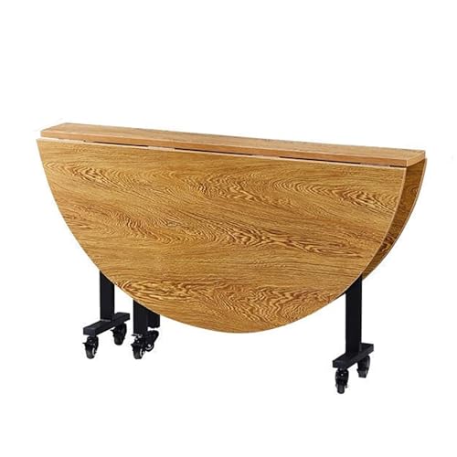 YHNNH, Runder mobiler Klapp-Esstisch, Drop-Leaf-Küchentisch for kleine Räume, ausziehbarer Schmetterlingstisch mit 6 Rollen. Schreibtischtisch(Wood Color,110x76cm/43x30in) von YHNNH