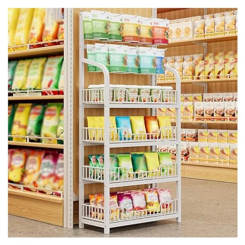 YHNNH, Supermarkt-Süßigkeiten-Präsentationsständer mit 4 Regalen, kommerzieller Konzessionsständer for Chipstüten/Getränke/Brot, bodenstehende Snackstation(White,50x27x146cm) von YHNNH