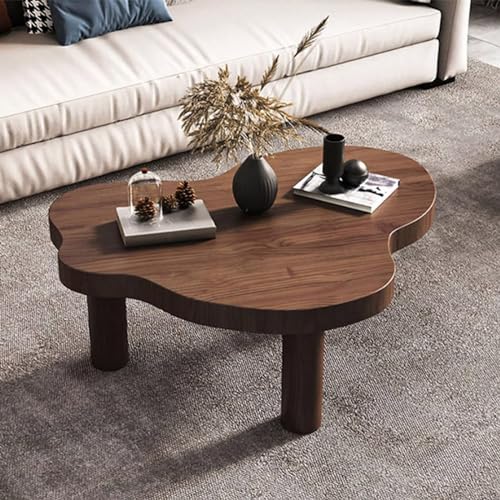 YHNNH, Unregelmäßiger Couchtisch aus Holz, wolkenförmiger runder Eck-Beistelltisch – Moderne 3-beinige Wohnzimmermöbel(Walnut,100 * 70 * 40CM) von YHNNH