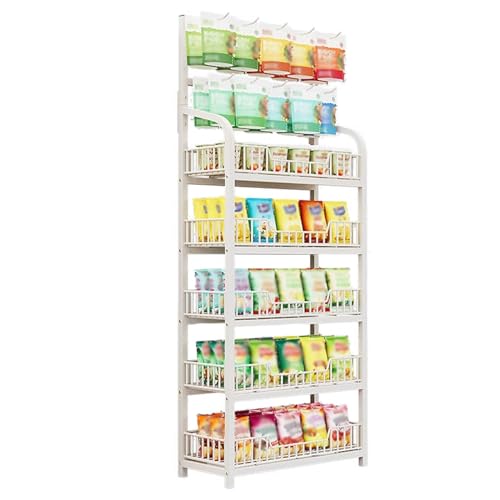 YHNNH, Weißes Mehrzweckregal mit Netzkorb und abnehmbaren Haken, Supermarkt-/Convenience-Store-Snack-Präsentationsregal, 3/4/5-stufiger kommerzieller Organizer-Korbhalter(50x27x166cm) von YHNNH