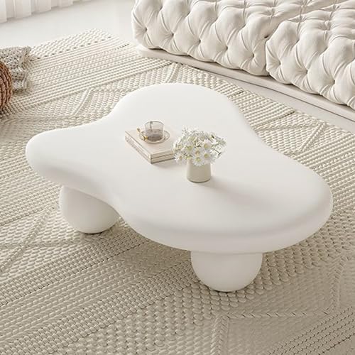 YHNNH, Wolkenförmiger Couchtisch – moderner, Dicker Massivholz-Teetisch for Wohnzimmer und Schlafzimmer, niedliches Cartoon-Design mit runden Ecken und kugelförmiger Basis(White,39.4 * 27.2 * 12in) von YHNNH