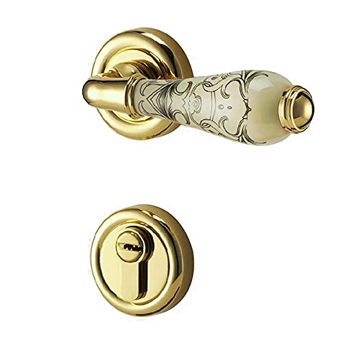 YHNNH Goldene Bronze-Türknöpfe for Schlafzimmer mit Schloss und Schlüssel – langlebiger Keramikgriff for Privatsphäre im Innenbereich – einfache Installation(ModelB) von YHNNH