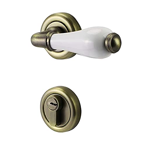 YHNNH Goldene Bronze-Türknöpfe for Schlafzimmer mit Schloss und Schlüssel – langlebiger Keramikgriff for Privatsphäre im Innenbereich – einfache Installation(ModelE) von YHNNH