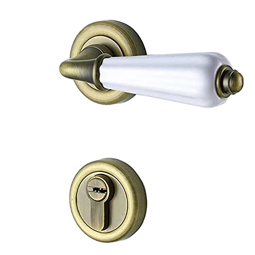 YHNNH Goldene Bronze-Türknöpfe for Schlafzimmer mit Schloss und Schlüssel – langlebiger Keramikgriff for Privatsphäre im Innenbereich – einfache Installation(ModelF) von YHNNH