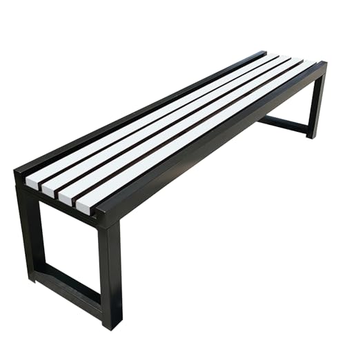 YHNNH Robuste Gartenbank aus Metall ohne Rückenlehne – wetterbeständige Sitzgelegenheiten im Freien for Balkon, Park und Schule(Black+White,40W150L45H) von YHNNH