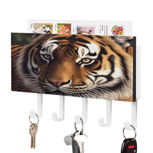 YHNNH Schlüsselhaken zur Wandmontage, Bengalischer Tigerdruck, Kunststoff-Dekor-Schlüsselaufhänger für die Wand mit 5 Schlüsselhaken, individuelles Schlüsselbrett für Eingangsbereich, Wohnzimmer, Büro von YHNNH