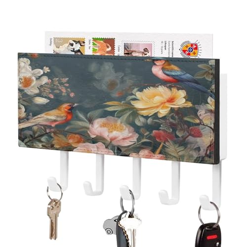 YHNNH Schlüsselhaken zur Wandmontage, Blumen, Vogelsprinte, Kunststoff, Dekor, Schlüsselhalter für die Wand, mit 5 Schlüsselhaken, individuelles Schlüsselbrett für Eingangsbereich, Wohnzimmer, Büro YHNNH Schlüsselhaken zur Wandmontage, Blumen, Vogelsprinte, Kunststoff, Dekor, Schlüsselhalter für die Wand, mit 5 Schlüsselhaken, individuelles Schlüsselbrett für Eingangsbereich, Wohnzimmer, Büro von YHNNH