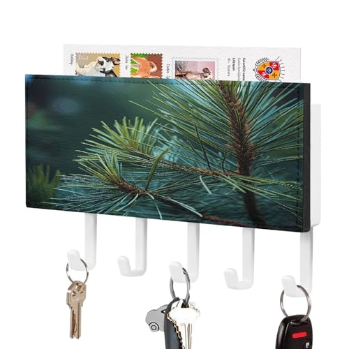 YHNNH Schlüsselhaken zur Wandmontage, Kiefernbaum, grüne Nadeln, bedruckte Kunststoff-Dekor-Schlüsselaufhänger für die Wand mit 5 Schlüsselhaken, individuelles Schlüsselbrett für Eingangsbereich von YHNNH