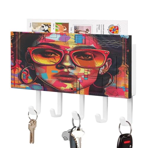 YHNNH Schlüsselhaken zur Wandmontage, Mädchen mit Sonnenbrille, bedruckter Kunststoff-Dekor-Schlüsselaufhänger für die Wand mit 5 Schlüsselhaken, individuelles Schlüsselbrett für Eingangsbereich YHNNH Schlüsselhaken zur Wandmontage, Mädchen mit Sonnenbrille, bedruckter Kunststoff-Dekor-Schlüsselaufhänger für die Wand mit 5 Schlüsselhaken, individuelles Schlüsselbrett für Eingangsbereich von YHNNH