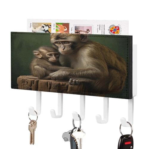 YHNNH Schlüsselhaken zur Wandmontage, Motiv: Wildtier-Affe, bedruckter Kunststoff-Dekor-Schlüsselhalter für die Wand mit 5 Schlüsselhaken, individuelles Schlüsselbrett für Eingangsbereich, Wohnzimmer von YHNNH