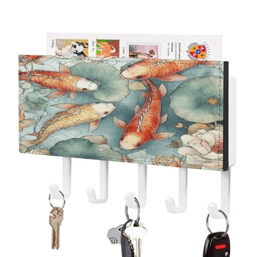 YHNNH Schlüsselhaken zur Wandmontage, Seerose, gemustert, Kunststoff-Dekor-Schlüsselaufhänger für die Wand, mit 5 Schlüsselhaken, individuelles Schlüsselbrett für Eingangsbereich, Wohnzimmer, Büro von YHNNH