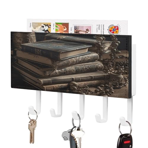 YHNNH Schlüsselhaken zur Wandmontage, Stapel von alten Buchsprinten, Kunststoff-Dekor-Schlüsselaufhänger für die Wand mit 5 Schlüsselhaken, individuelles Schlüsselbrett für Eingangsbereich, Wohnzimmer YHNNH Schlüsselhaken zur Wandmontage, Stapel von alten Buchsprinten, Kunststoff-Dekor-Schlüsselaufhänger für die Wand mit 5 Schlüsselhaken, individuelles Schlüsselbrett für Eingangsbereich, Wohnzimmer von YHNNH
