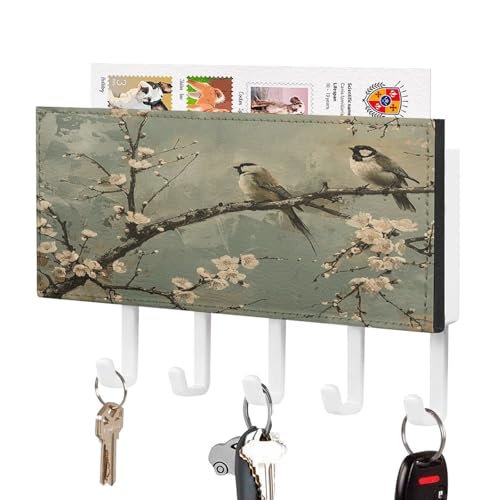 YHNNH Schlüsselhaken zur Wandmontage, Vogel auf blühendem Baumdruck, Kunststoff-Dekor-Schlüsselaufhänger für die Wand, mit 5 Schlüsselhaken, individuelles Schlüsselbrett für Eingangsbereich YHNNH Schlüsselhaken zur Wandmontage, Vogel auf blühendem Baumdruck, Kunststoff-Dekor-Schlüsselaufhänger für die Wand, mit 5 Schlüsselhaken, individuelles Schlüsselbrett für Eingangsbereich von YHNNH