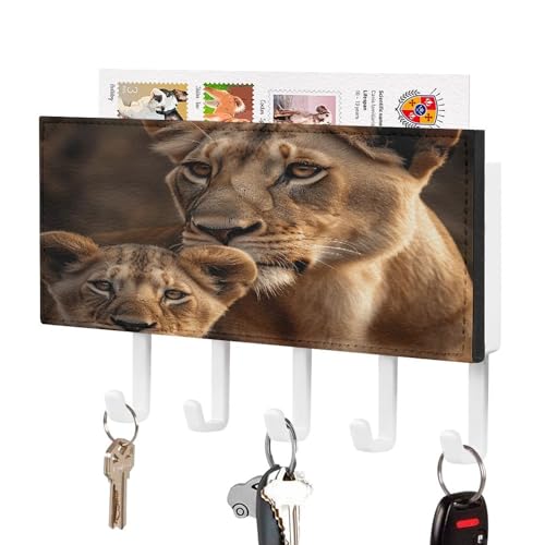 YHNNH Schlüsselhaken zur Wandmontage, afrikanischer Löwendruck, Kunststoff-Dekor-Schlüsselaufhänger für die Wand mit 5 Schlüsselhaken, individuelles Schlüsselbrett für Eingangsbereich, Wohnzimmer von YHNNH