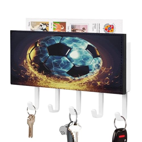 YHNNH Schlüsselhaken zur Wandmontage, cooler Fußball-Druck, Kunststoff-Dekor-Schlüsselaufhänger für die Wand mit 5 Schlüsselhaken, individuelles Schlüsselbrett für Eingangsbereich, Wohnzimmer, Büro YHNNH Schlüsselhaken zur Wandmontage, cooler Fußball-Druck, Kunststoff-Dekor-Schlüsselaufhänger für die Wand mit 5 Schlüsselhaken, individuelles Schlüsselbrett für Eingangsbereich, Wohnzimmer, Büro von YHNNH