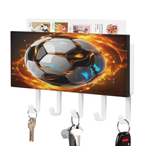 YHNNH Schlüsselhaken zur Wandmontage, cooler Fußball-Druck, Kunststoff-Dekor-Schlüsselaufhänger für die Wand mit 5 Schlüsselhaken, individuelles Schlüsselbrett für Eingangsbereich, Wohnzimmer, Büro von YHNNH